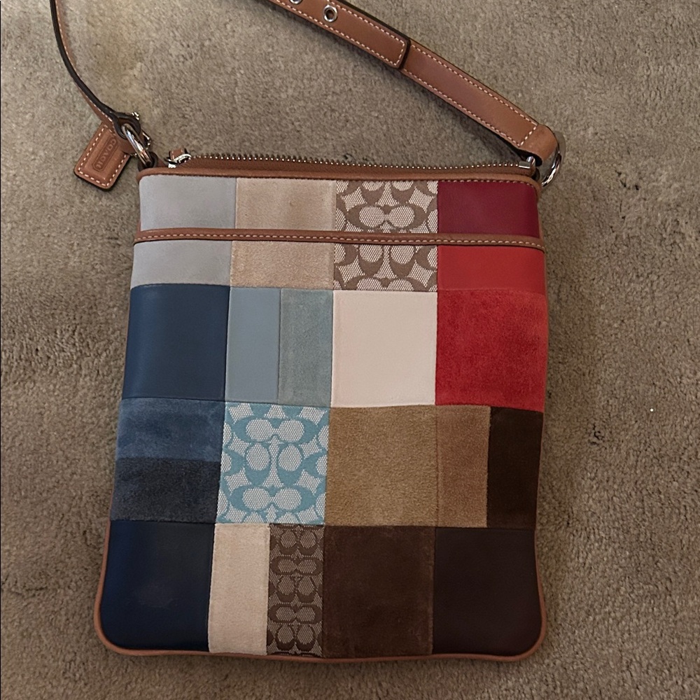 Coach Patchwork Crossbody Bag in Red, Blue, Brown & Tan